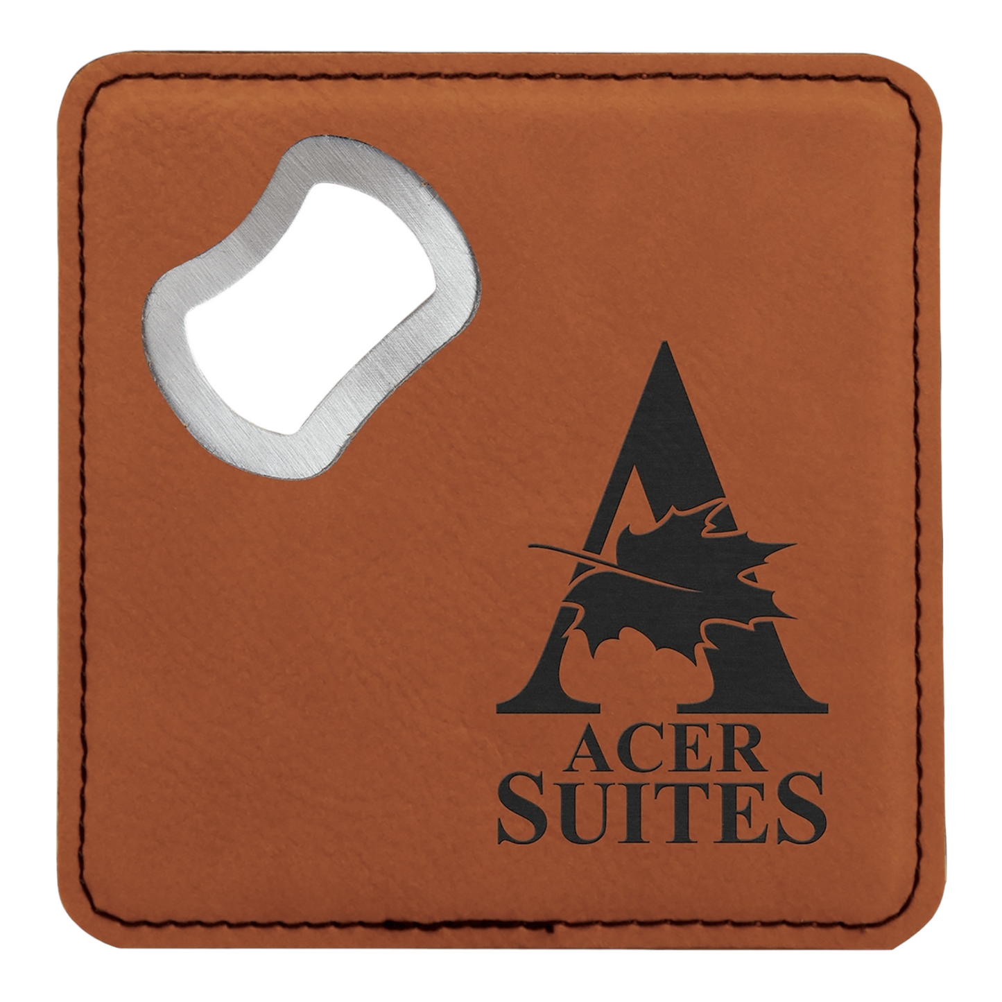 Your Logo on Square Leatherette Bottle Opener Coaster
