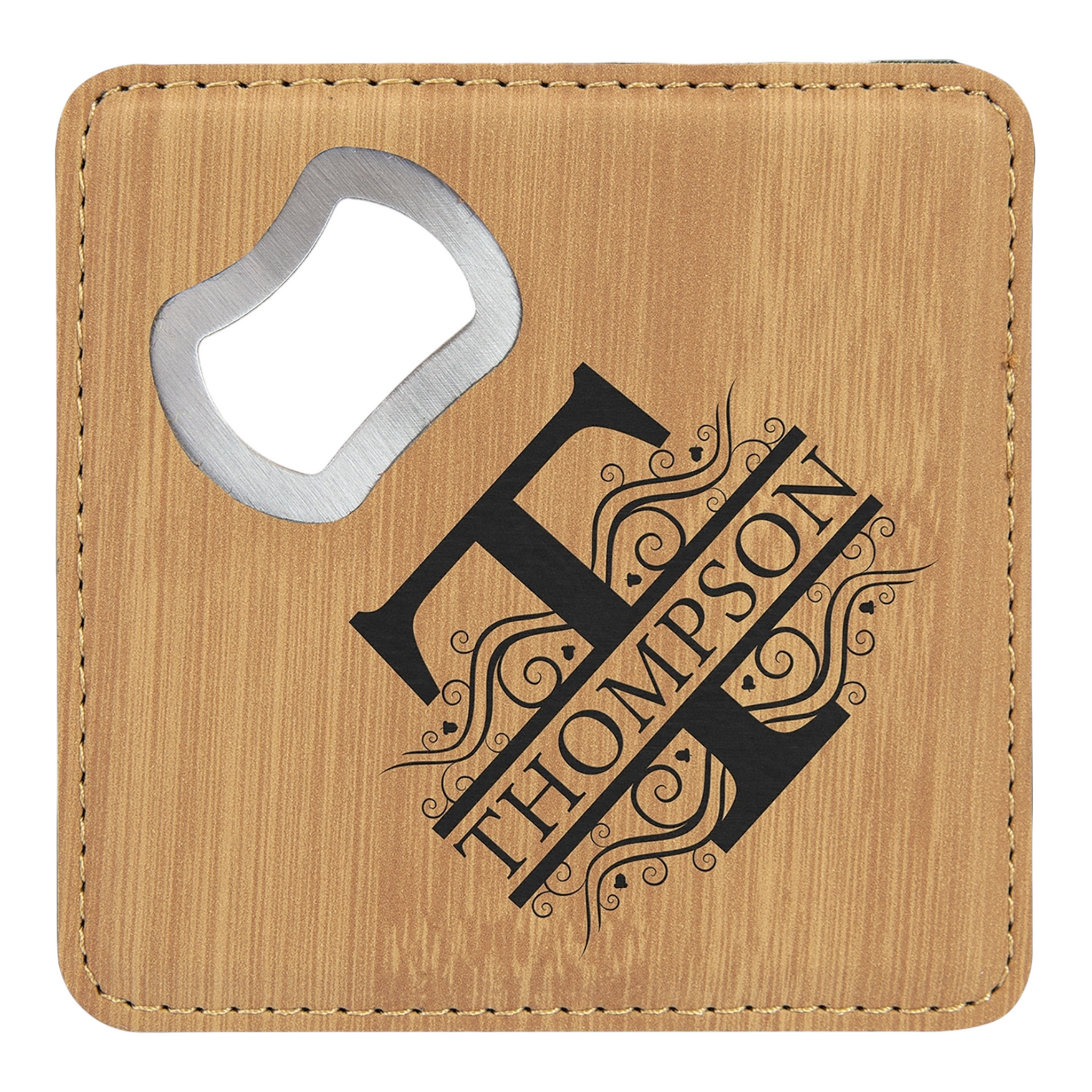 Your Logo on Square Leatherette Bottle Opener Coaster