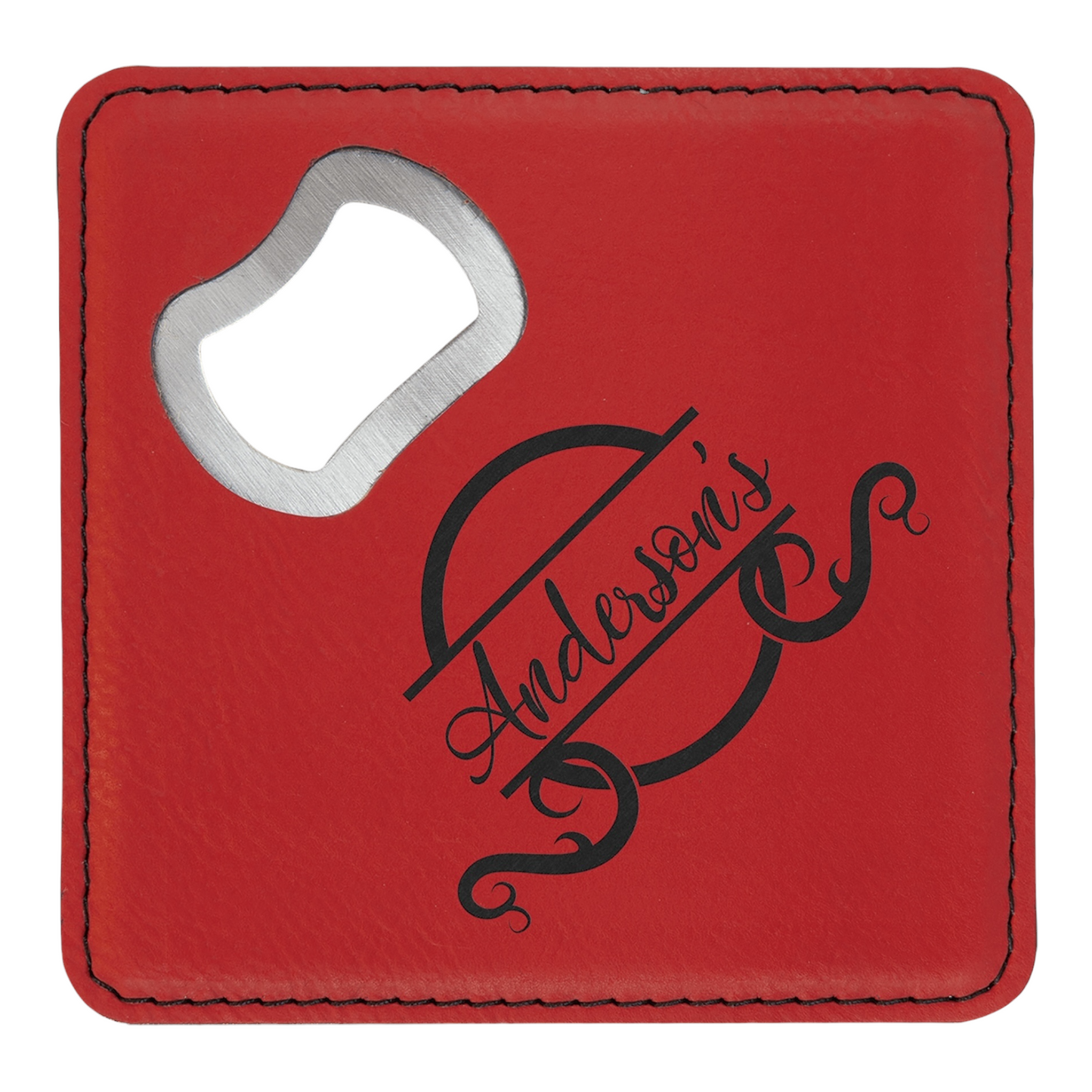 Your Logo on Square Leatherette Bottle Opener Coaster