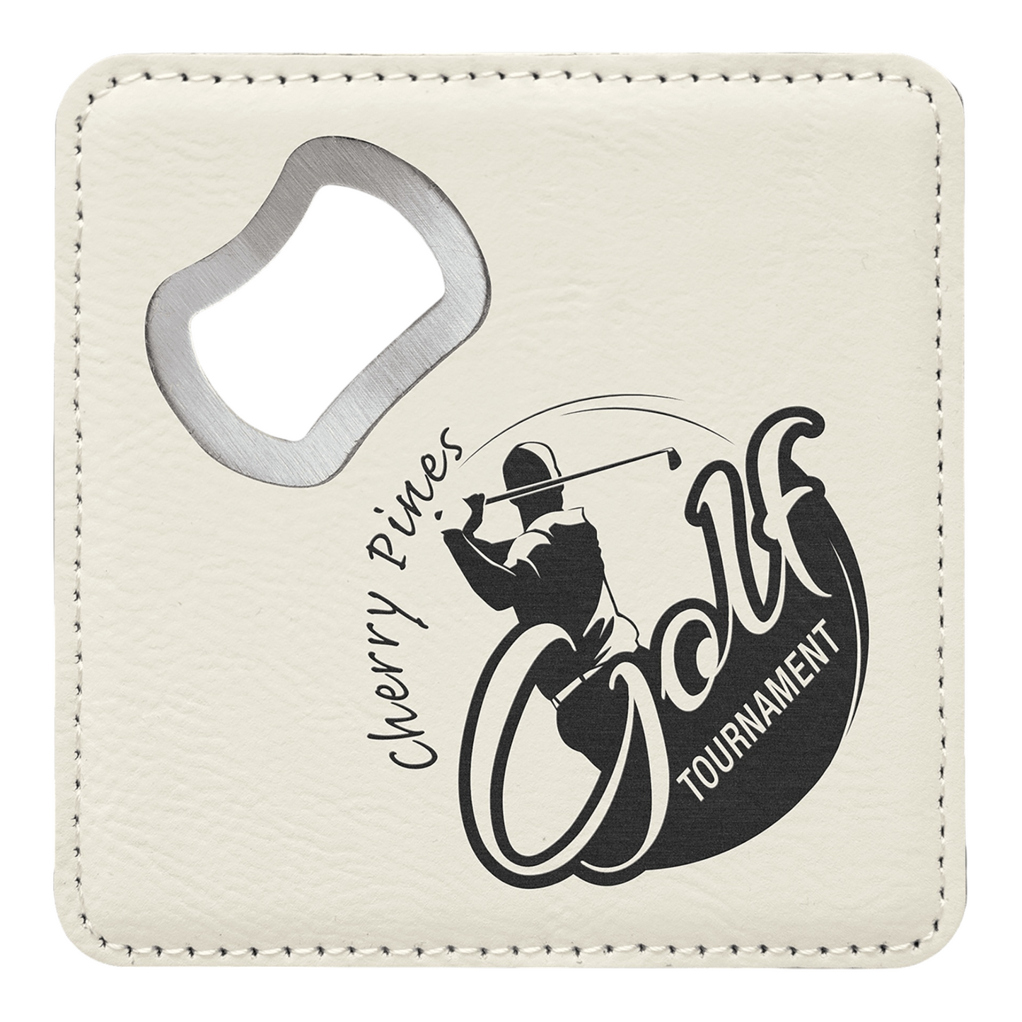 Your Logo on Square Leatherette Bottle Opener Coaster