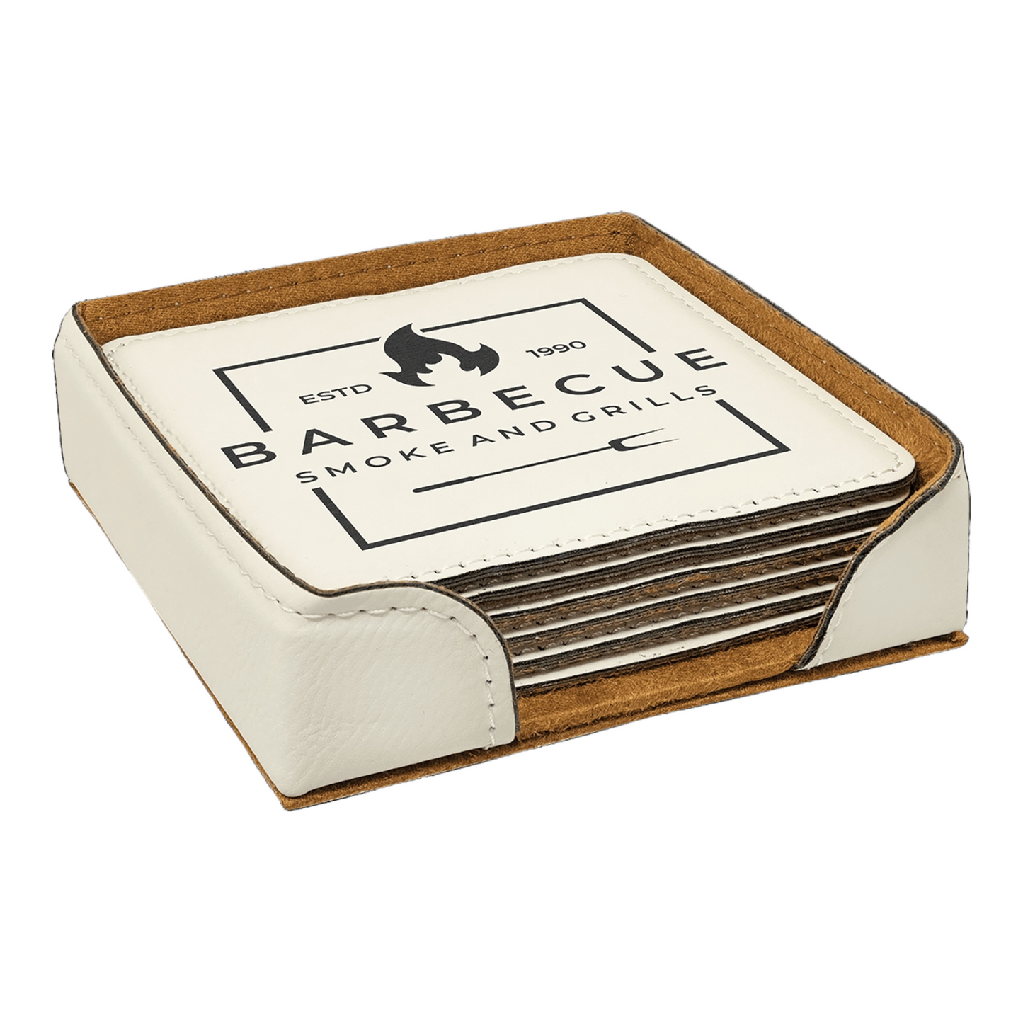 Your Logo on Square Leatherette 6 Coaster Set with Holder