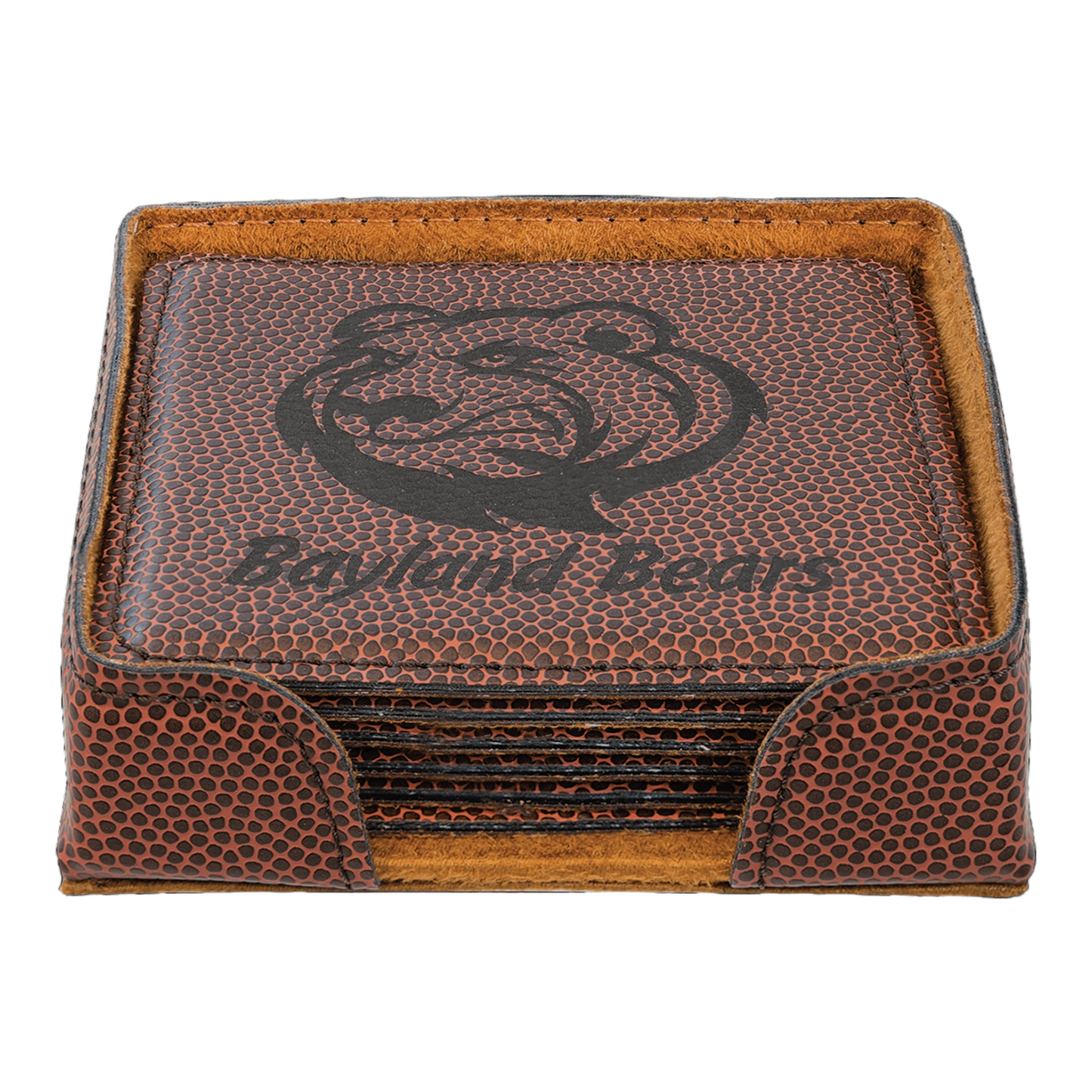 Your Logo on Square Leatherette 6 Coaster Set with Holder