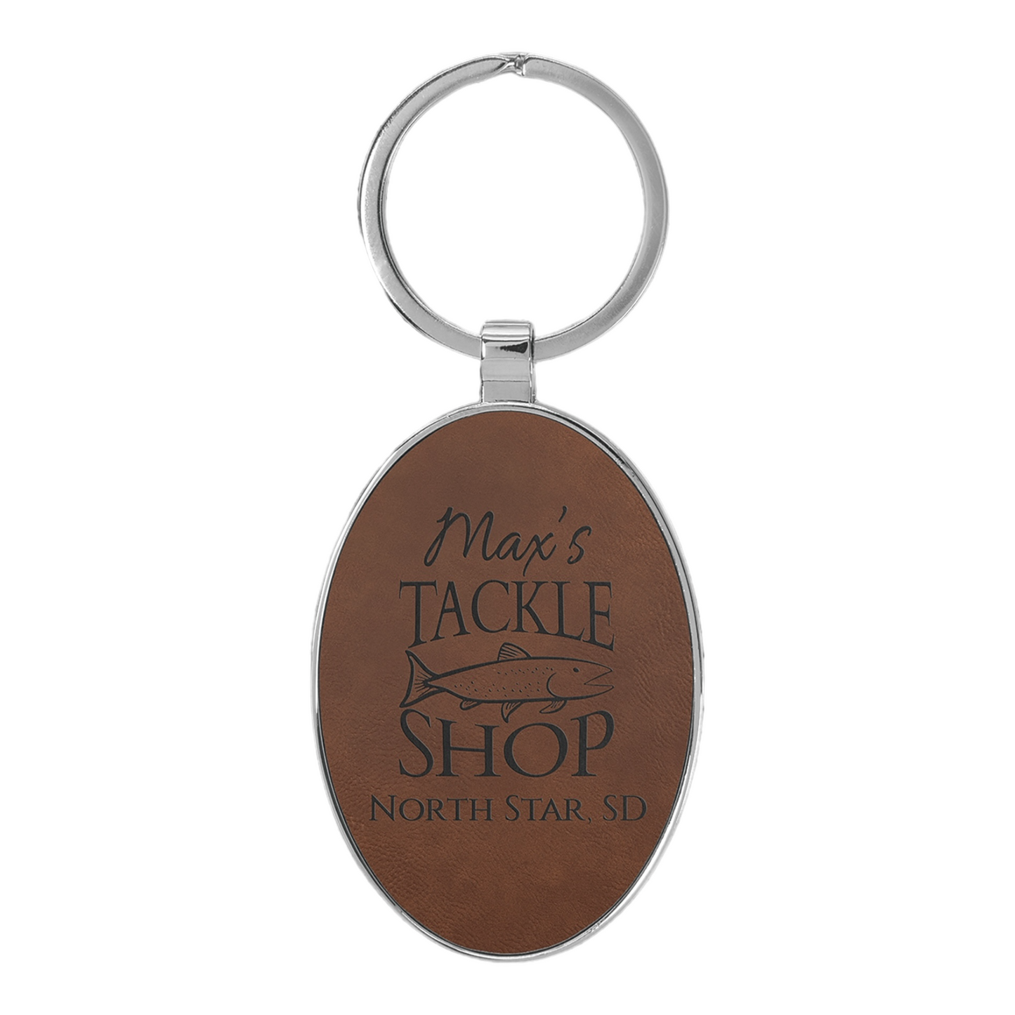 Your Logo on Metal Oval Leatherette Keychain