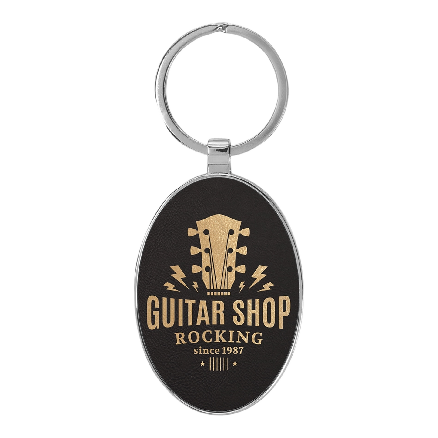 Your Logo on Metal Oval Leatherette Keychain