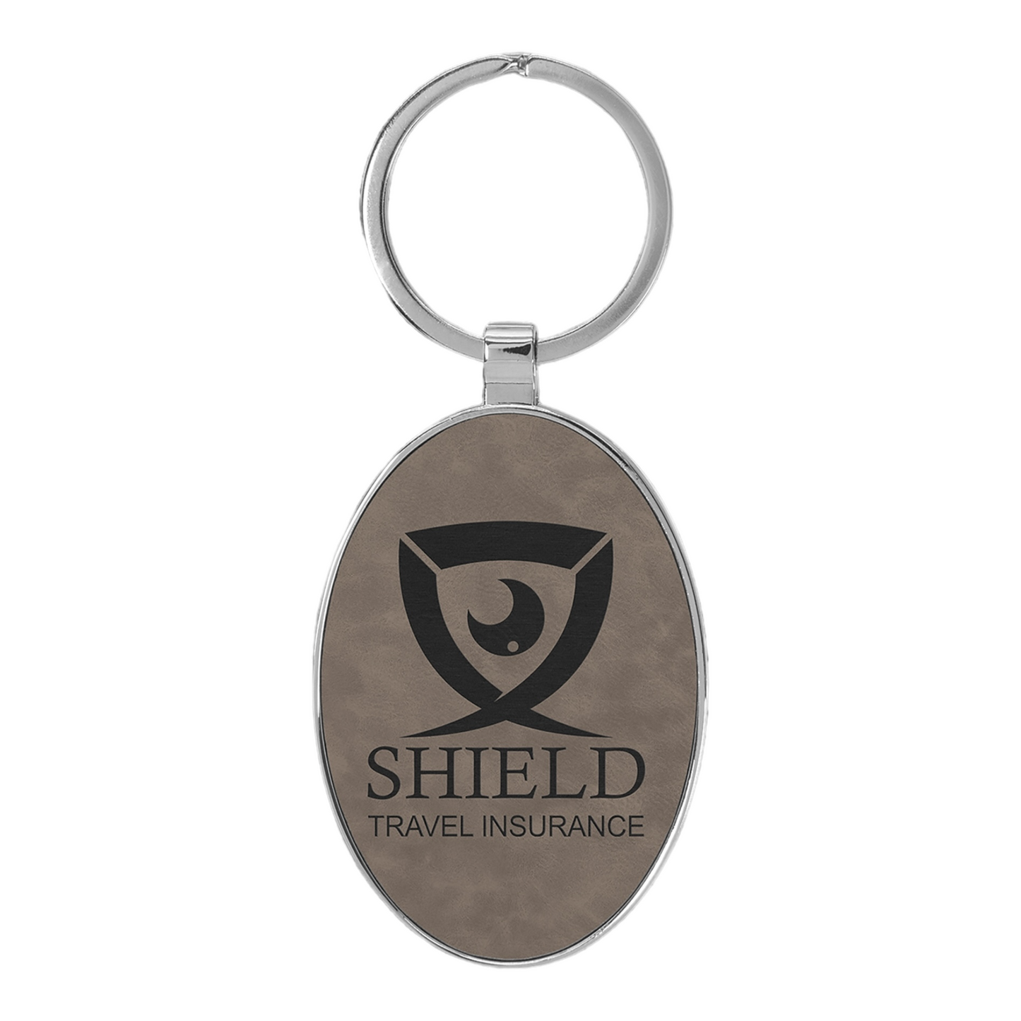 Your Logo on Metal Oval Leatherette Keychain