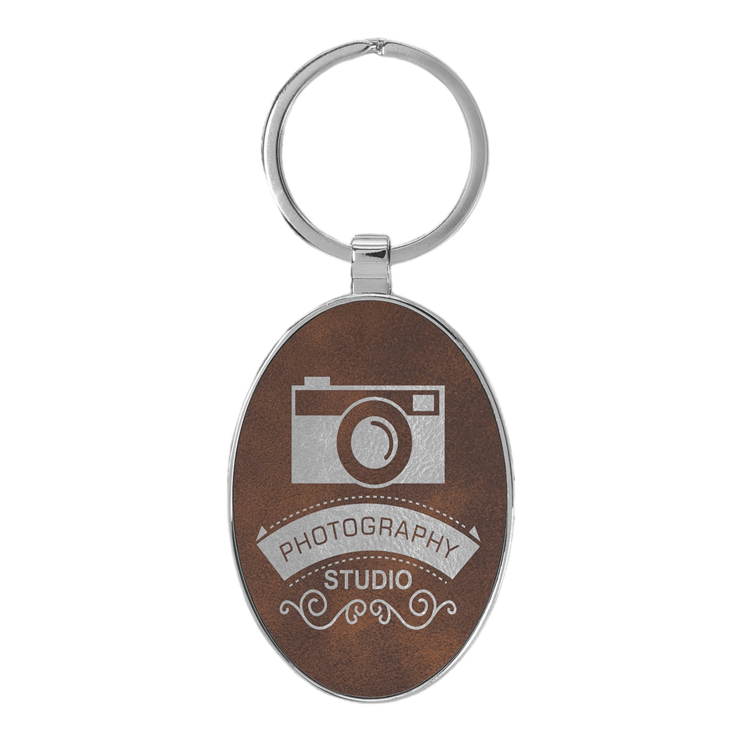 Your Logo on Metal Oval Leatherette Keychain