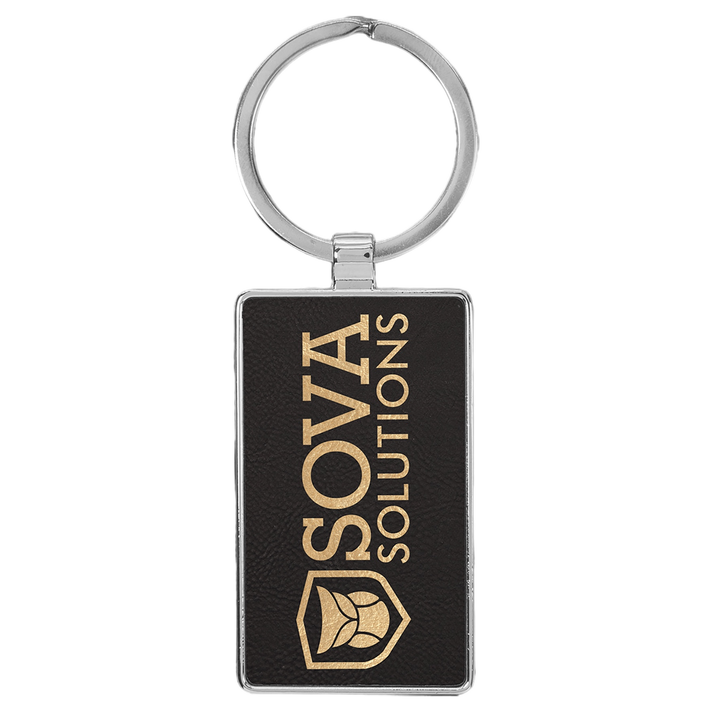 Your Logo on Metal Rectangle Leatherette Keychain