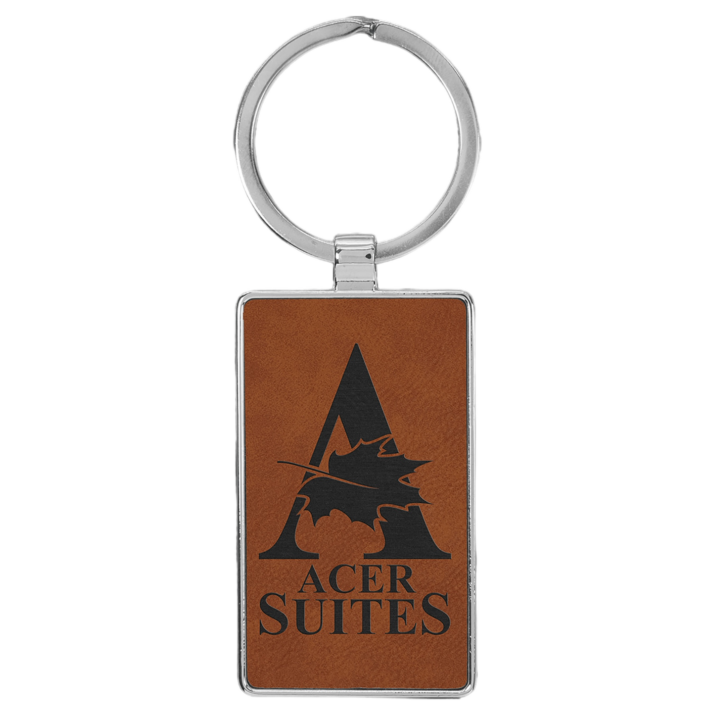 Your Logo on Metal Rectangle Leatherette Keychain