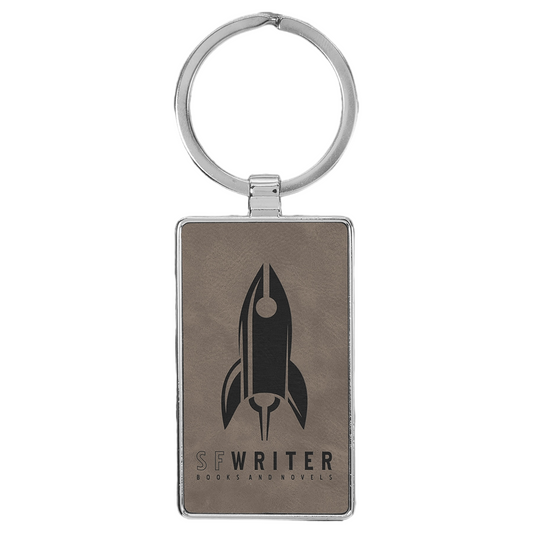 Your Logo on Metal Rectangle Leatherette Keychain