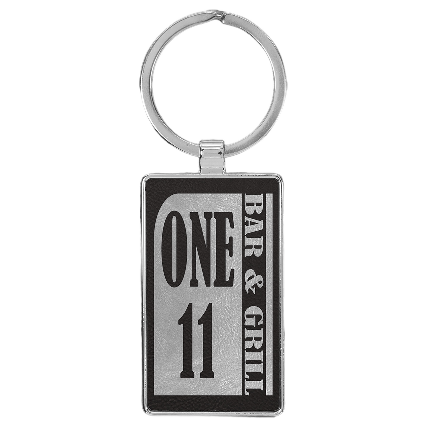 Your Logo on Metal Rectangle Leatherette Keychain