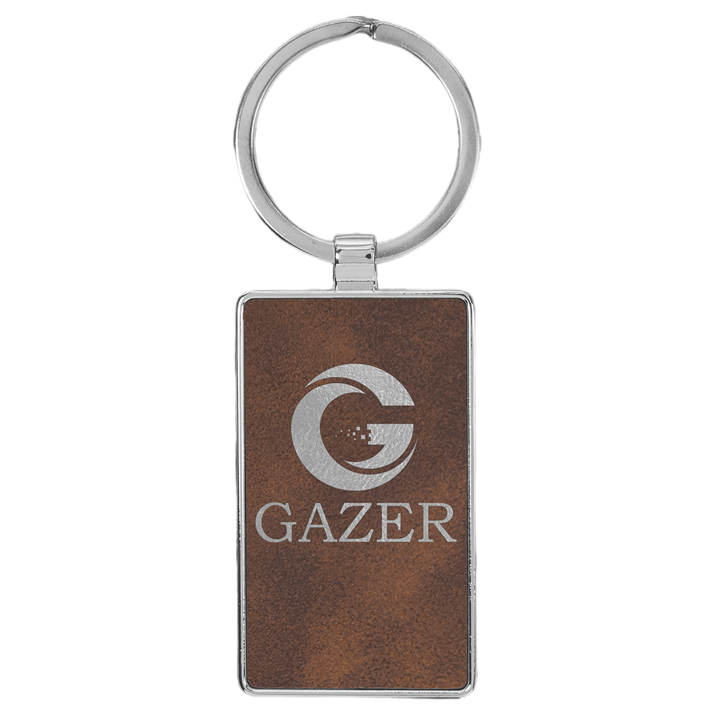 Your Logo on Metal Rectangle Leatherette Keychain
