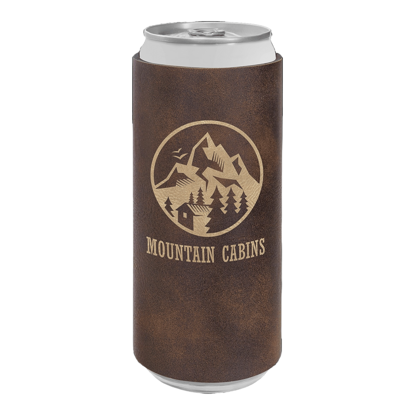 Your Logo on Slim Can Cooler Leatherette Beverage Holder