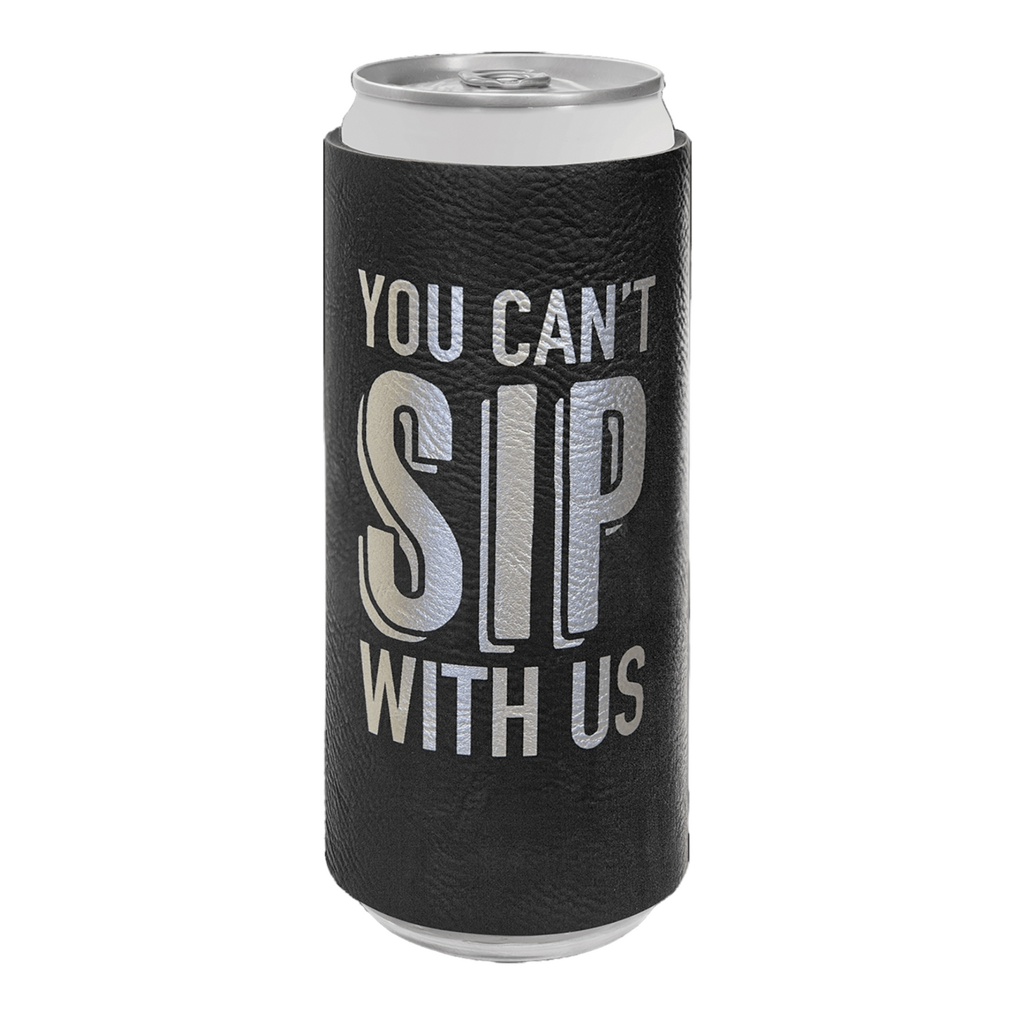 Your Logo on Slim Can Cooler Leatherette Beverage Holder