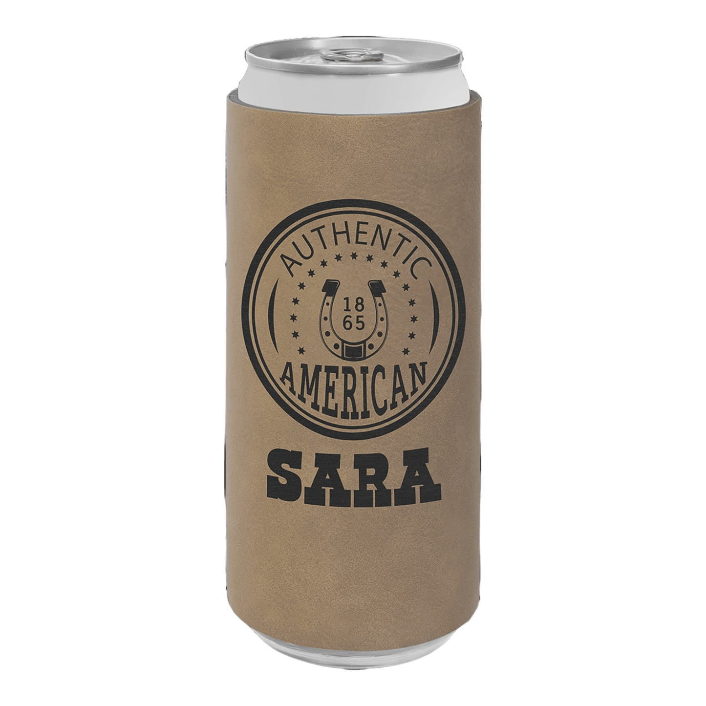Your Logo on Slim Can Cooler Leatherette Beverage Holder