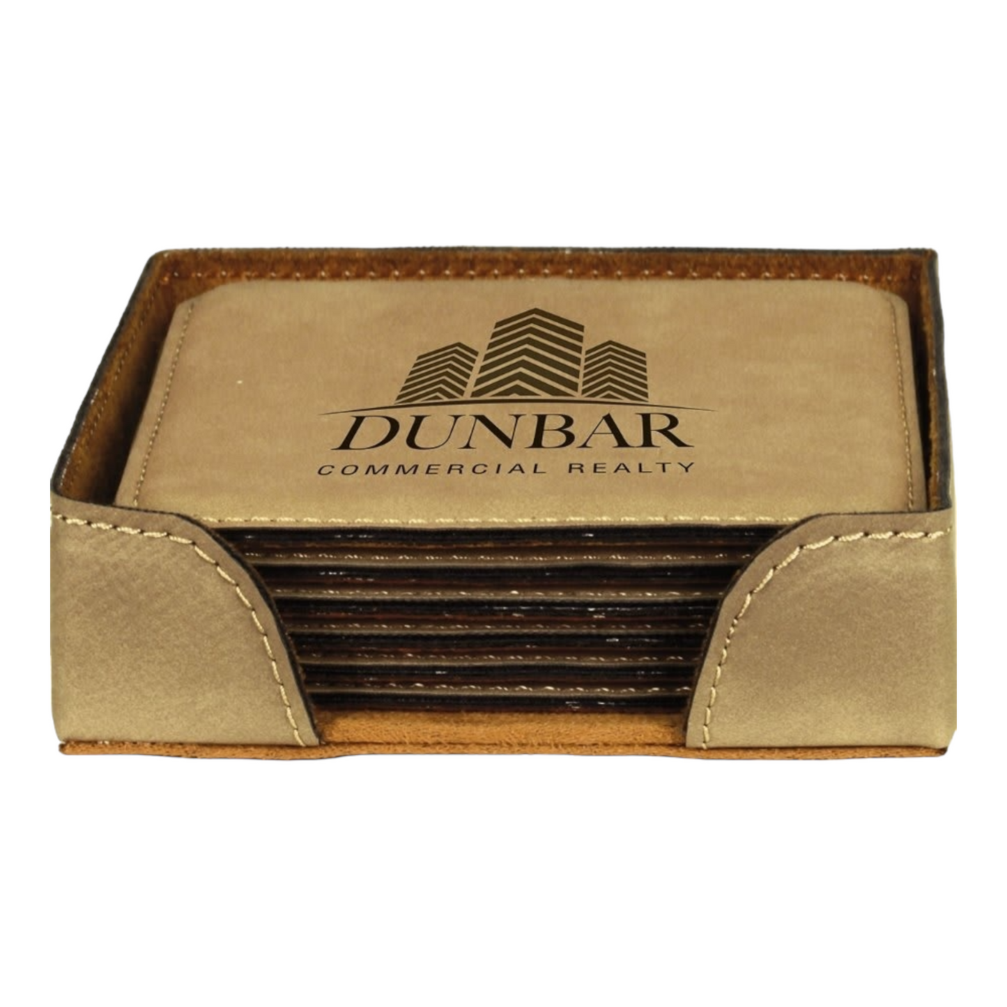 Your Logo on Square Leatherette 6 Coaster Set with Holder