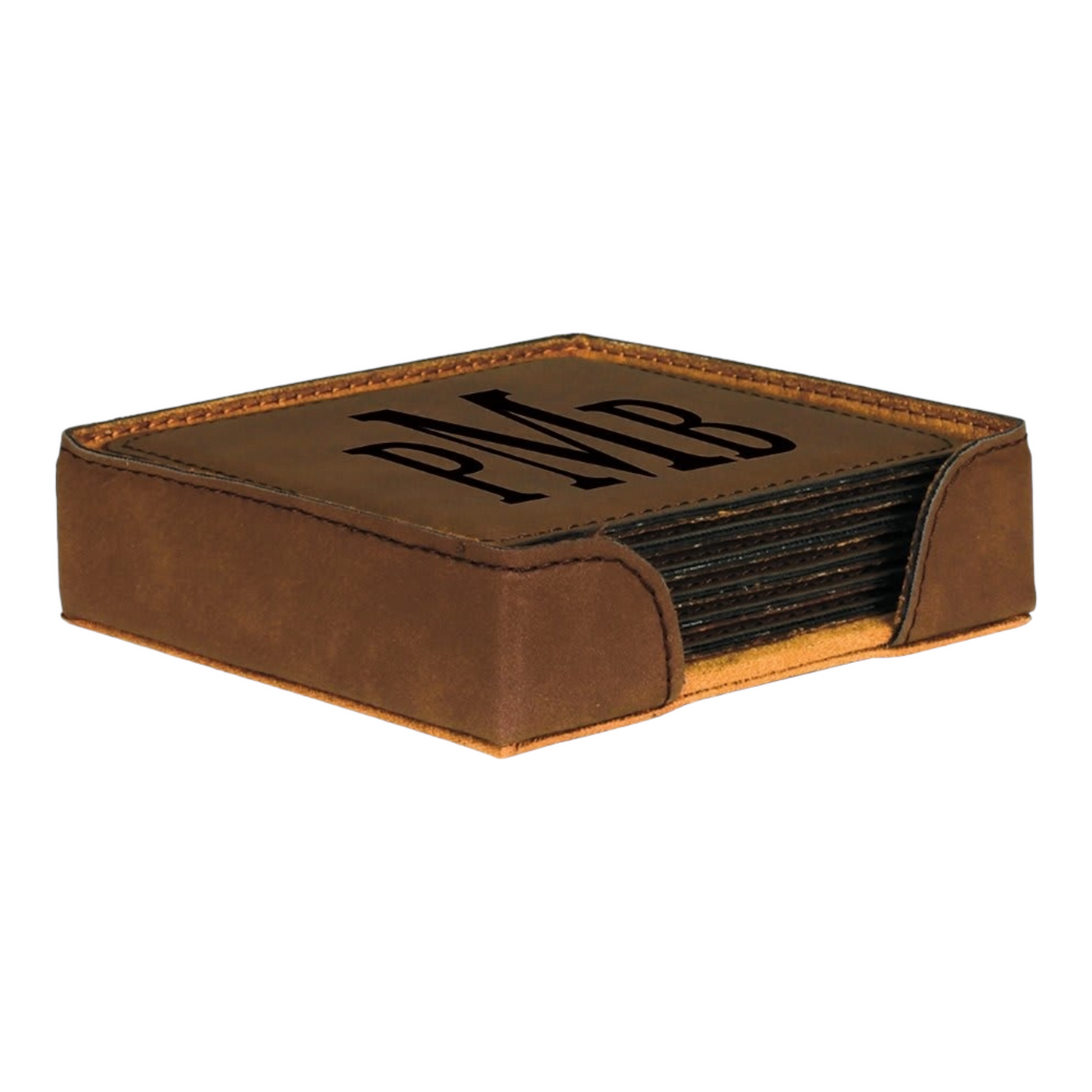 Your Logo on Square Leatherette 6 Coaster Set with Holder