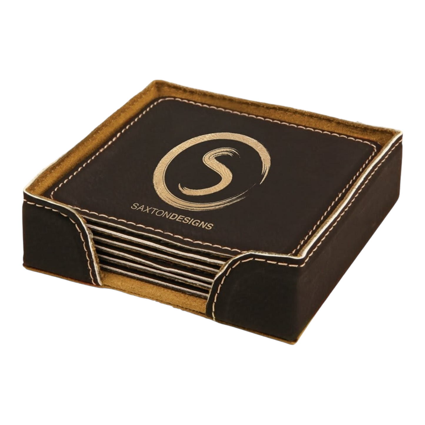 Your Logo on Square Leatherette 6 Coaster Set with Holder