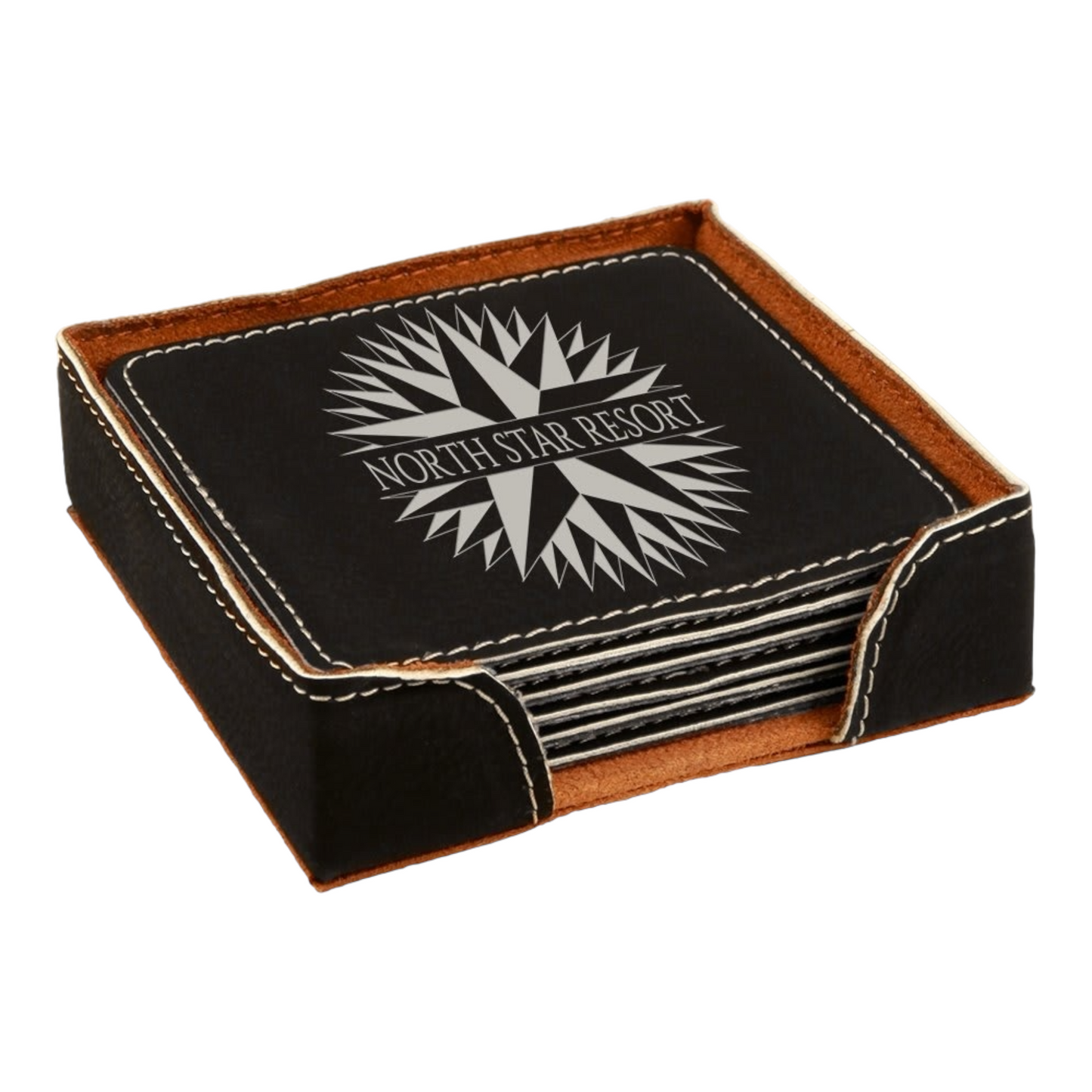 Your Logo on Square Leatherette 6 Coaster Set with Holder