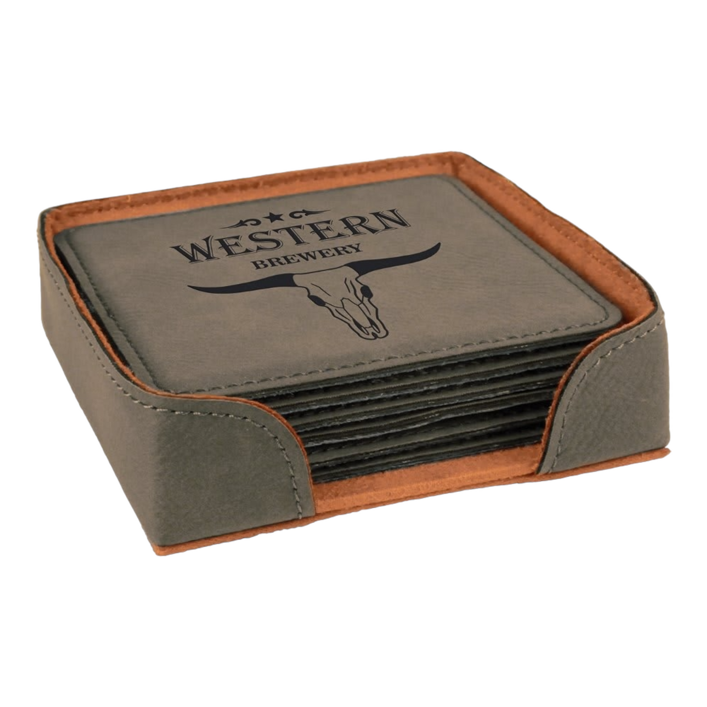 Your Logo on Square Leatherette 6 Coaster Set with Holder