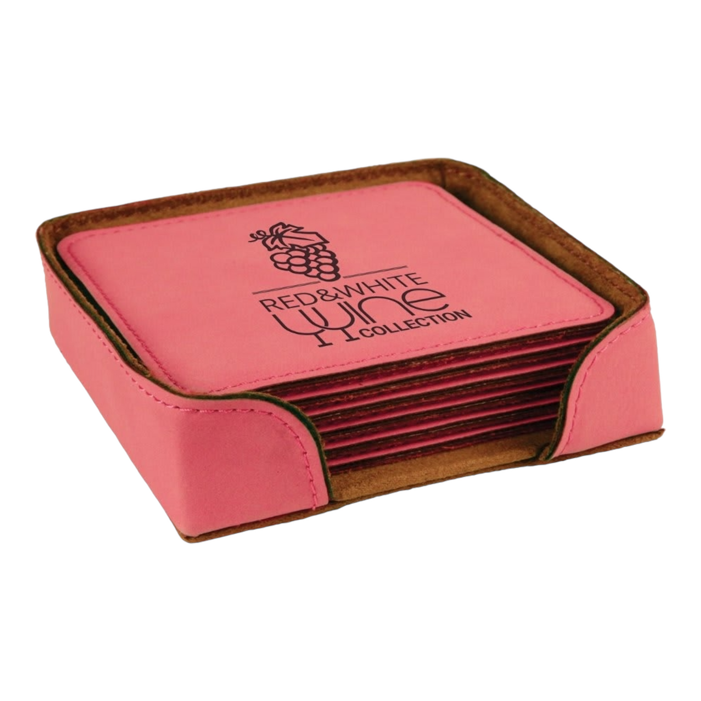 Your Logo on Square Leatherette 6 Coaster Set with Holder