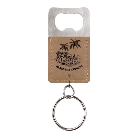 Your Logo on Stainless Rectangle Leatherette Bottle Opener Keychain