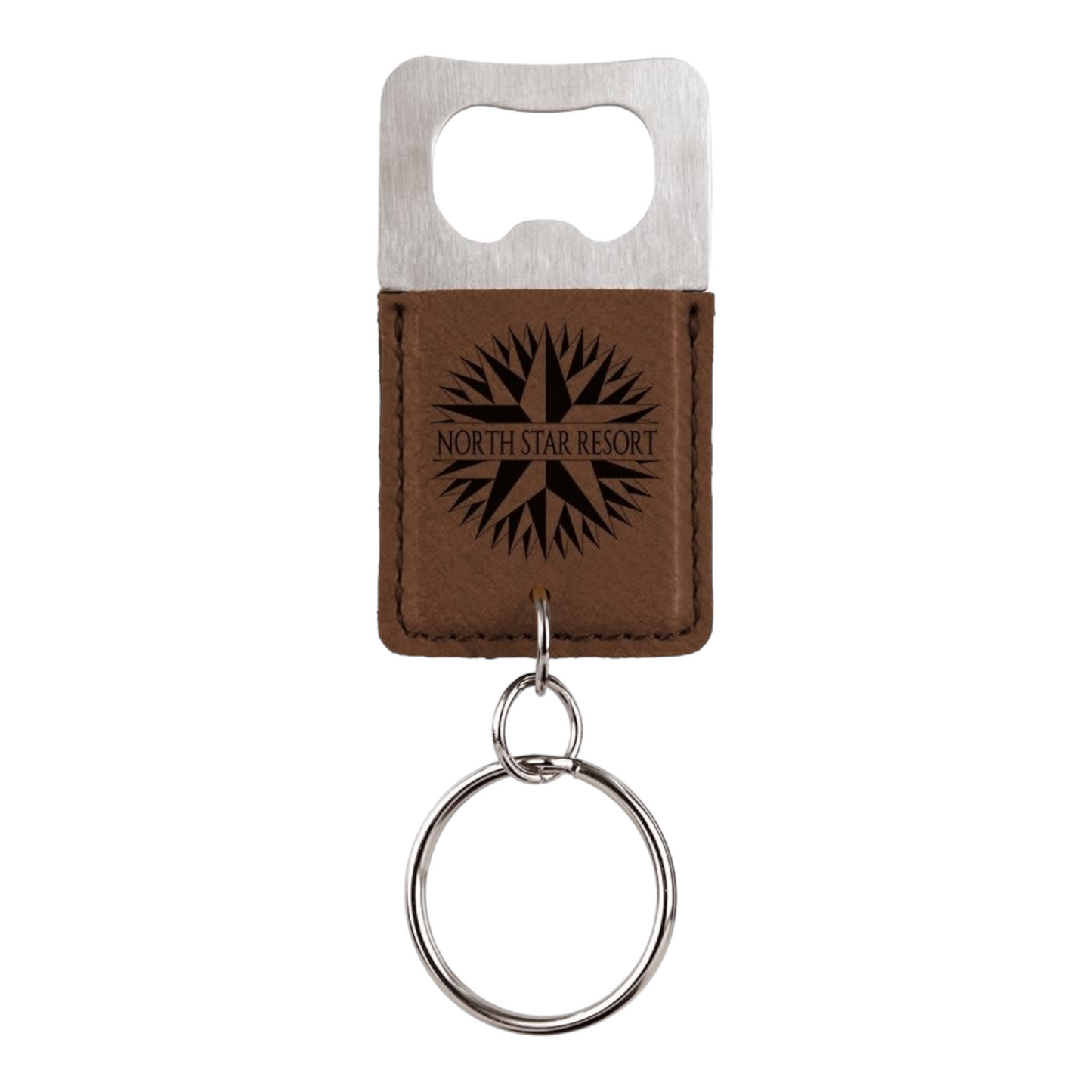 Your Logo on Stainless Rectangle Leatherette Bottle Opener Keychain