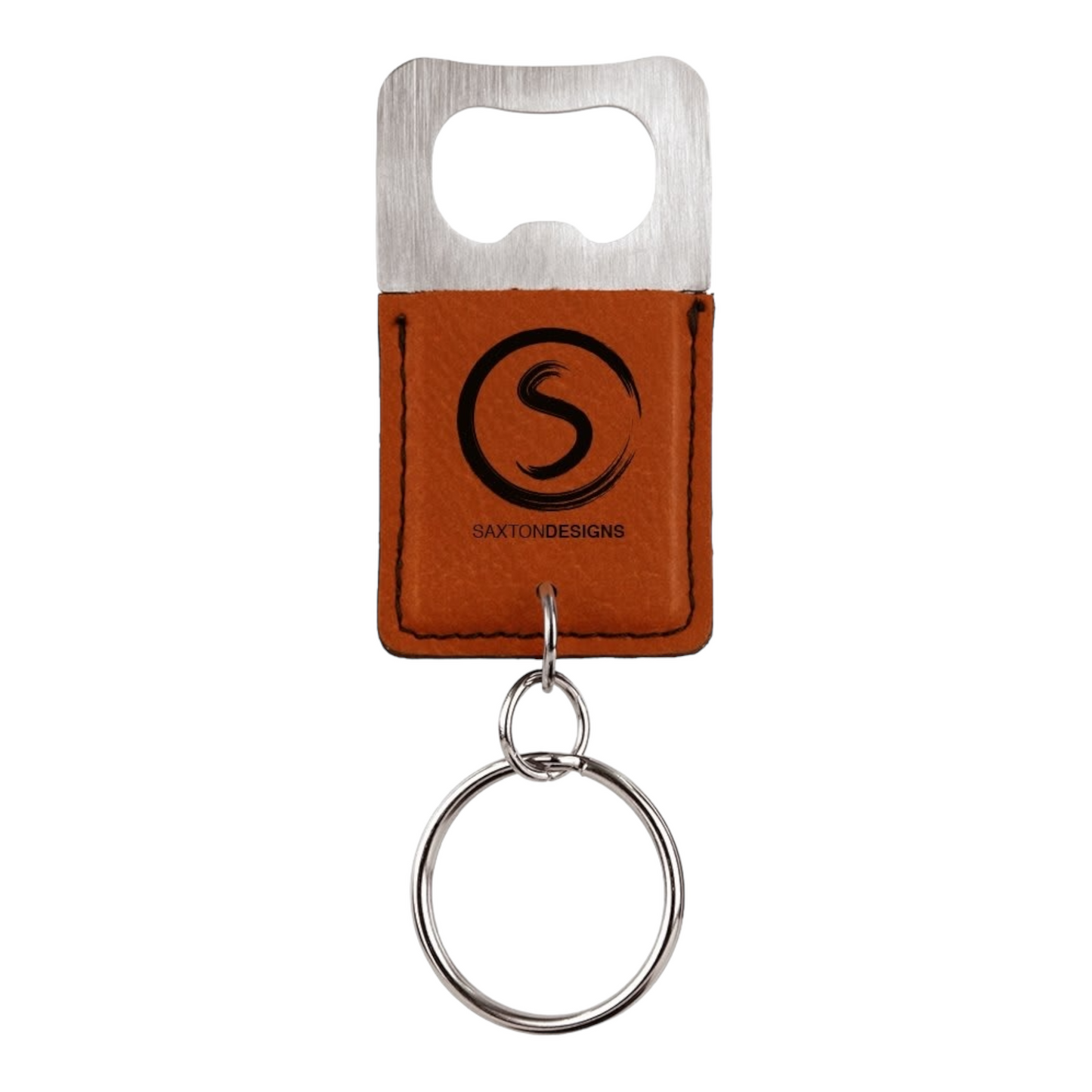 Your Logo on Stainless Rectangle Leatherette Bottle Opener Keychain