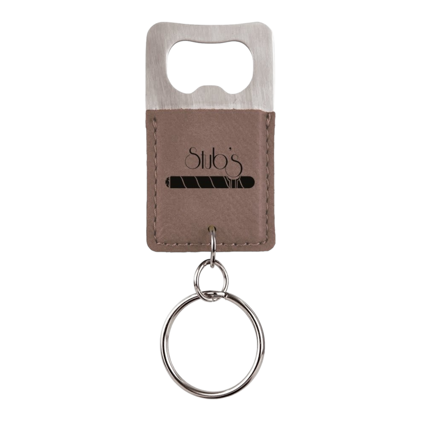 Your Logo on Stainless Rectangle Leatherette Bottle Opener Keychain