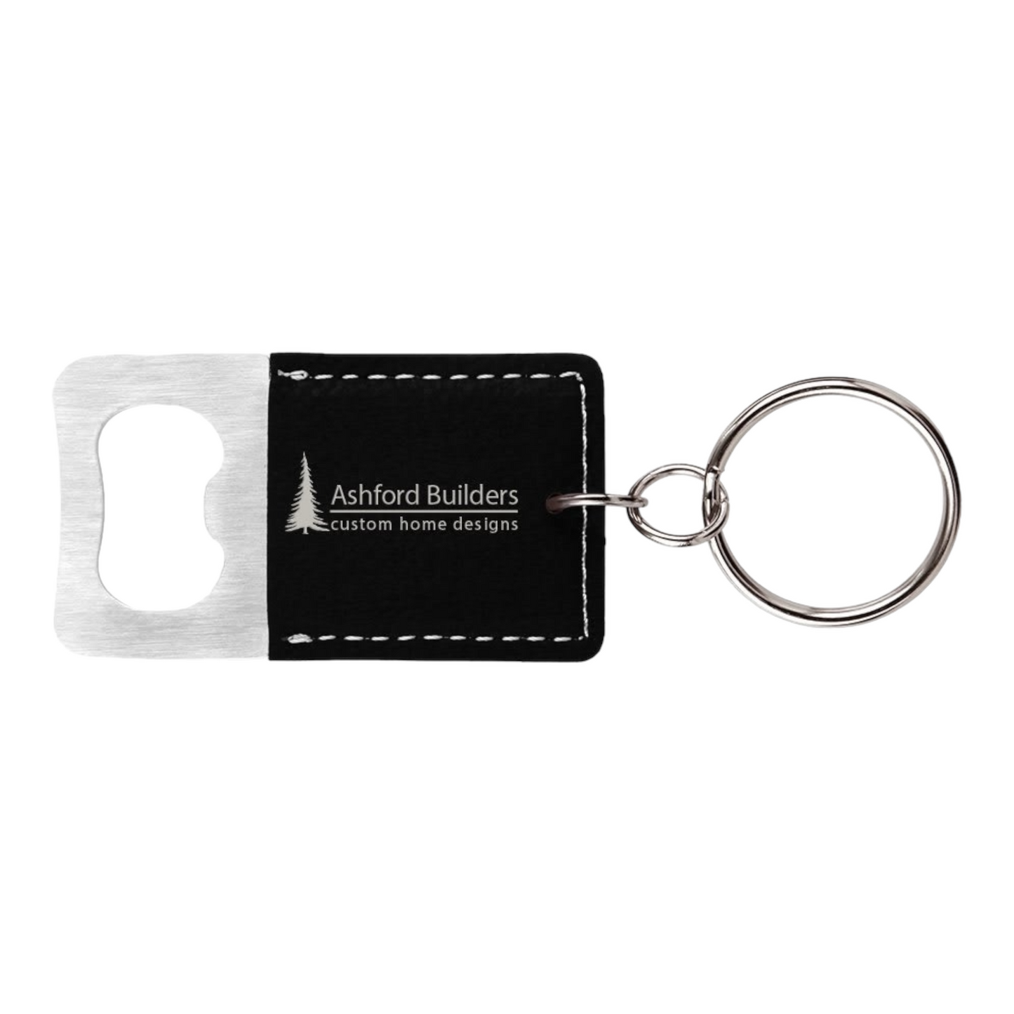 Your Logo on Stainless Rectangle Leatherette Bottle Opener Keychain