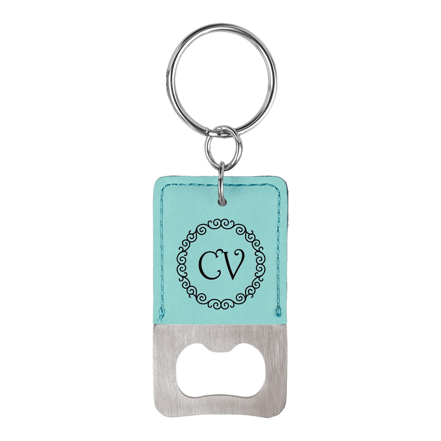 Your Logo on Stainless Rectangle Leatherette Bottle Opener Keychain