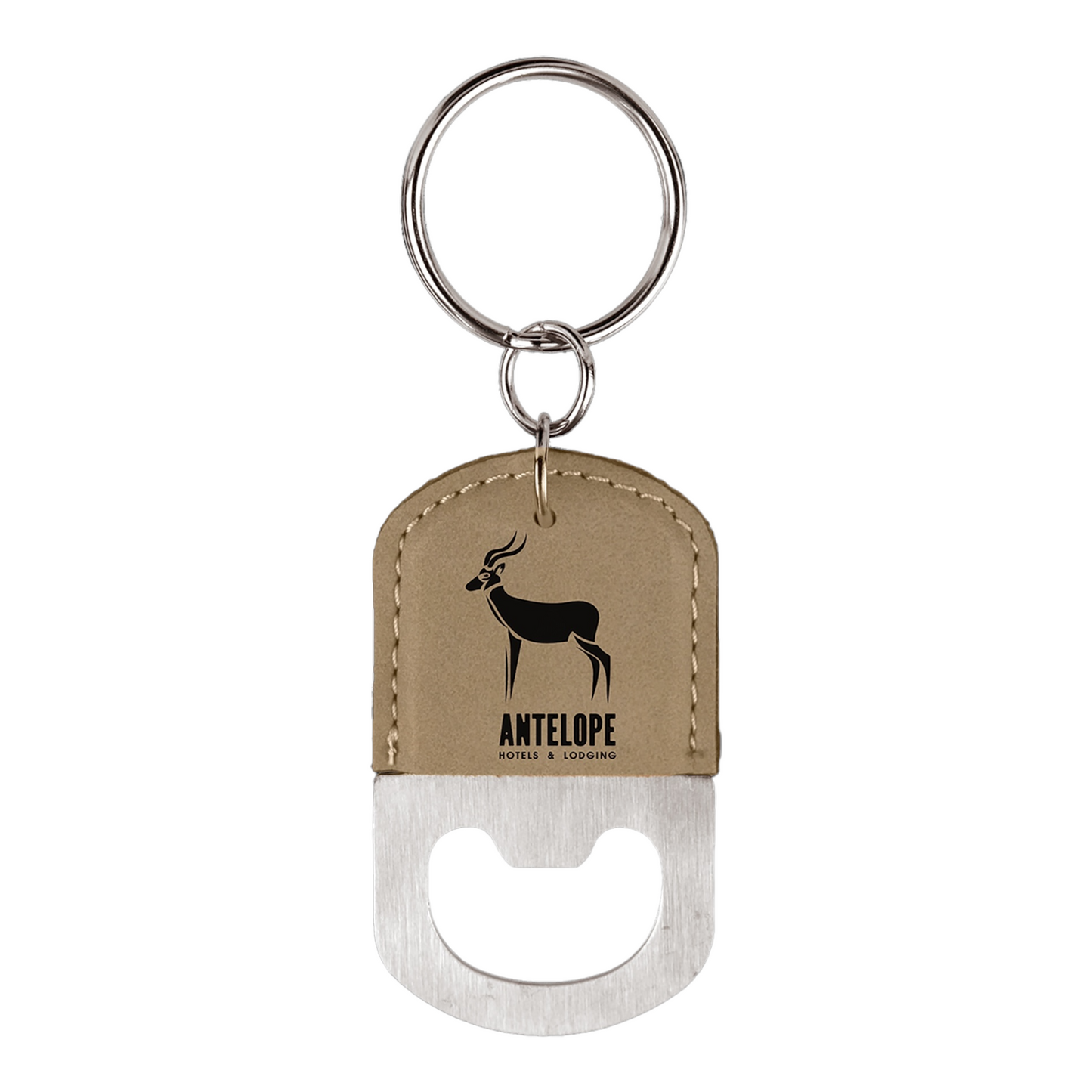 Your Logo on Stainless Oval Leatherette Bottle Opener Keychain