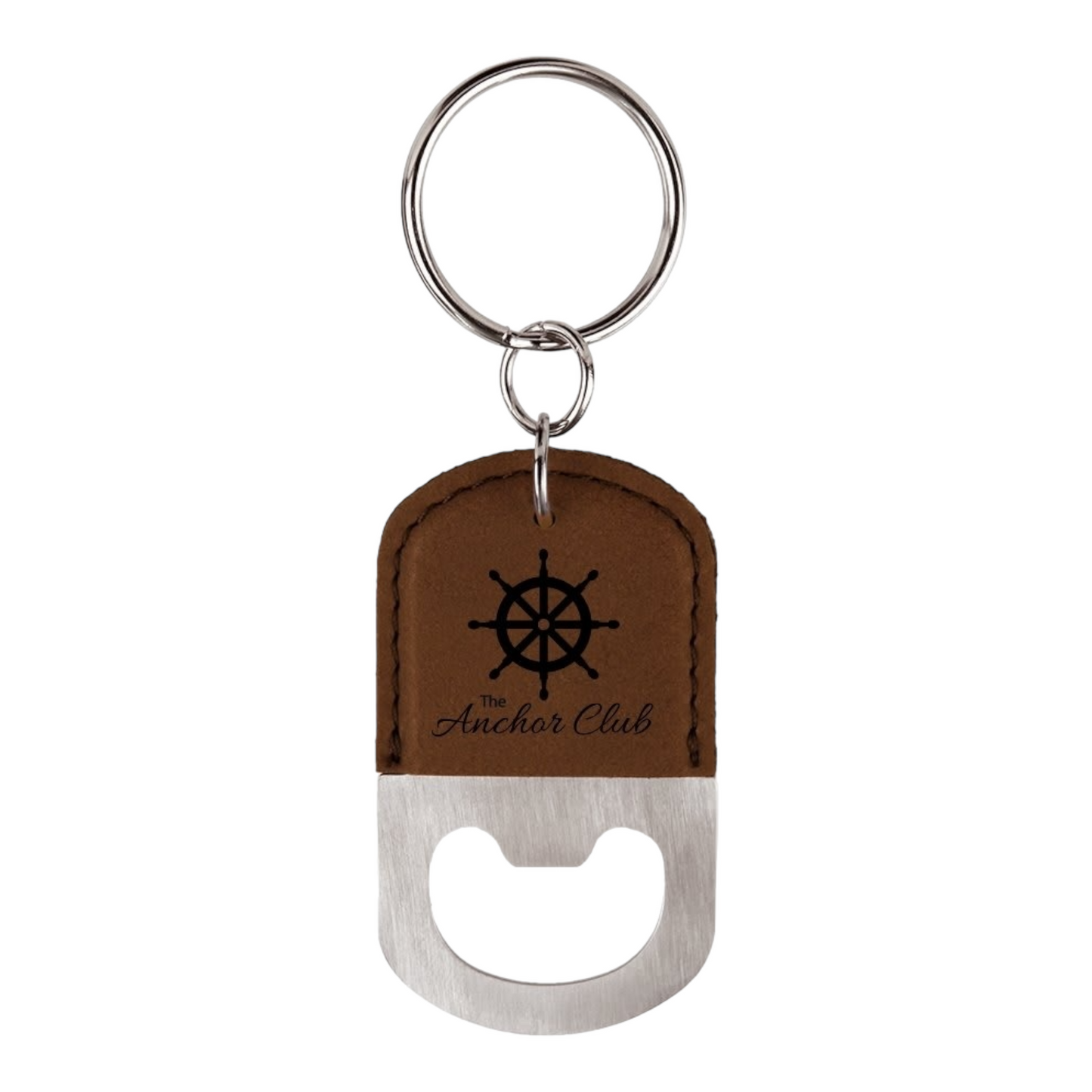 Your Logo on Stainless Oval Leatherette Bottle Opener Keychain