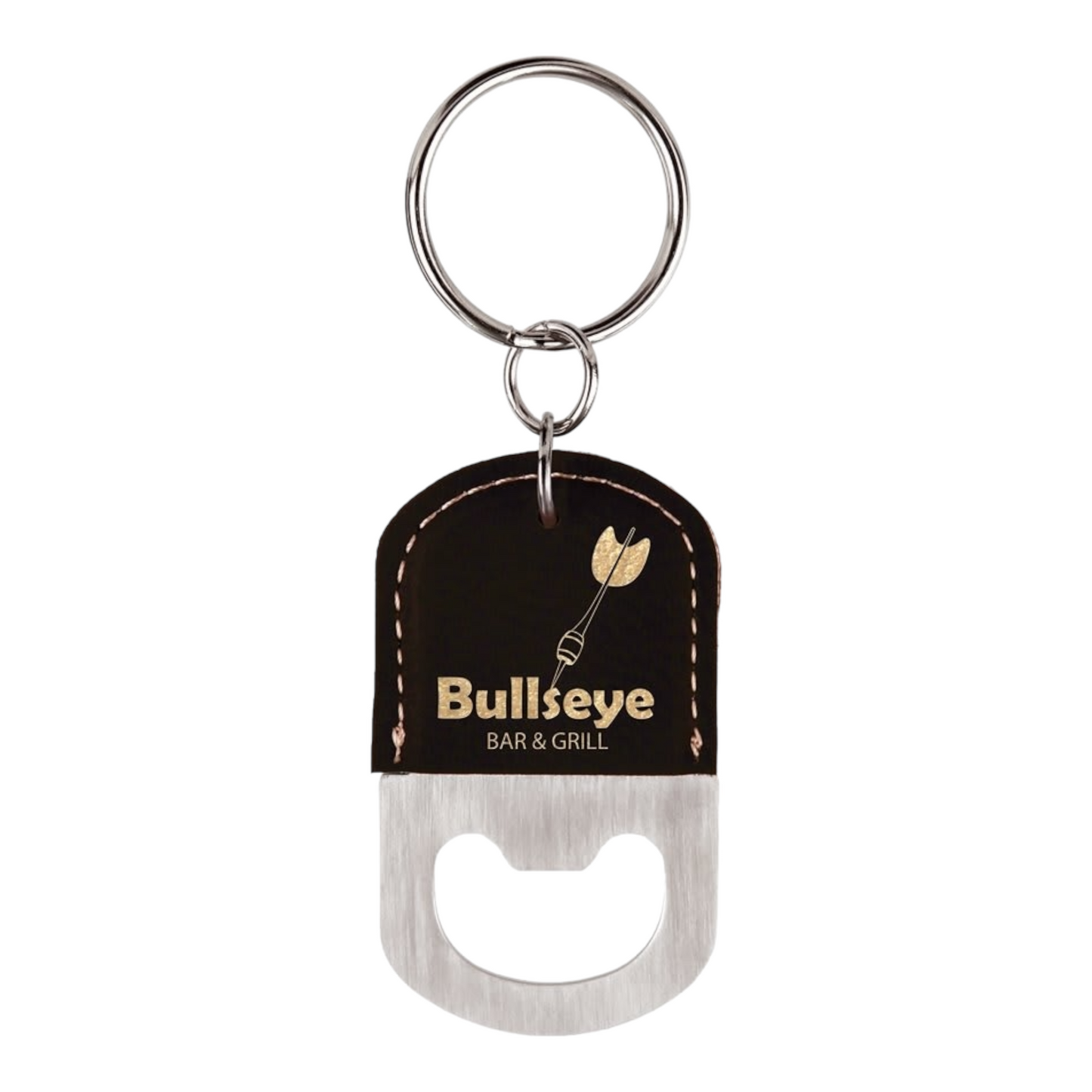 Your Logo on Stainless Oval Leatherette Bottle Opener Keychain