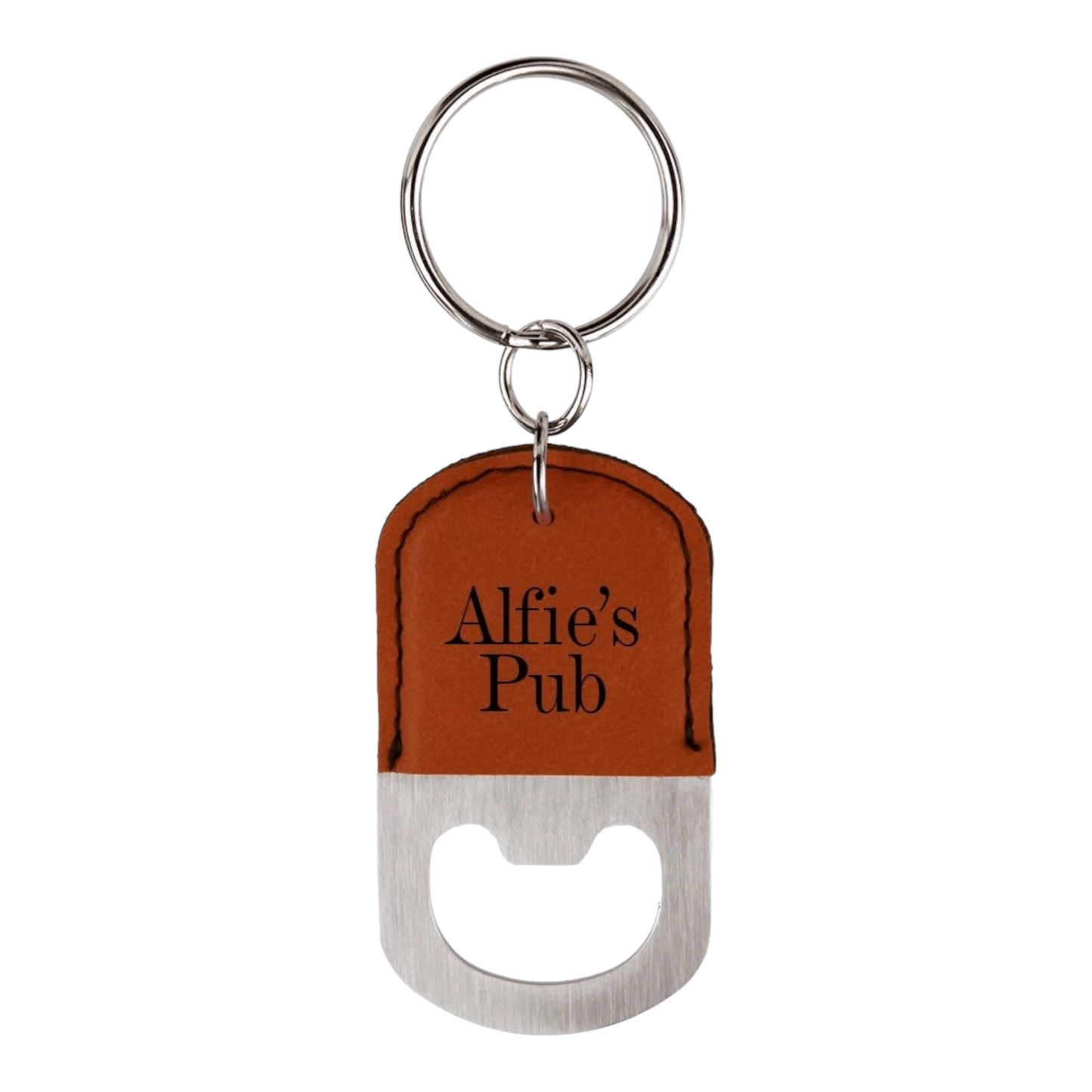 Your Logo on Stainless Oval Leatherette Bottle Opener Keychain
