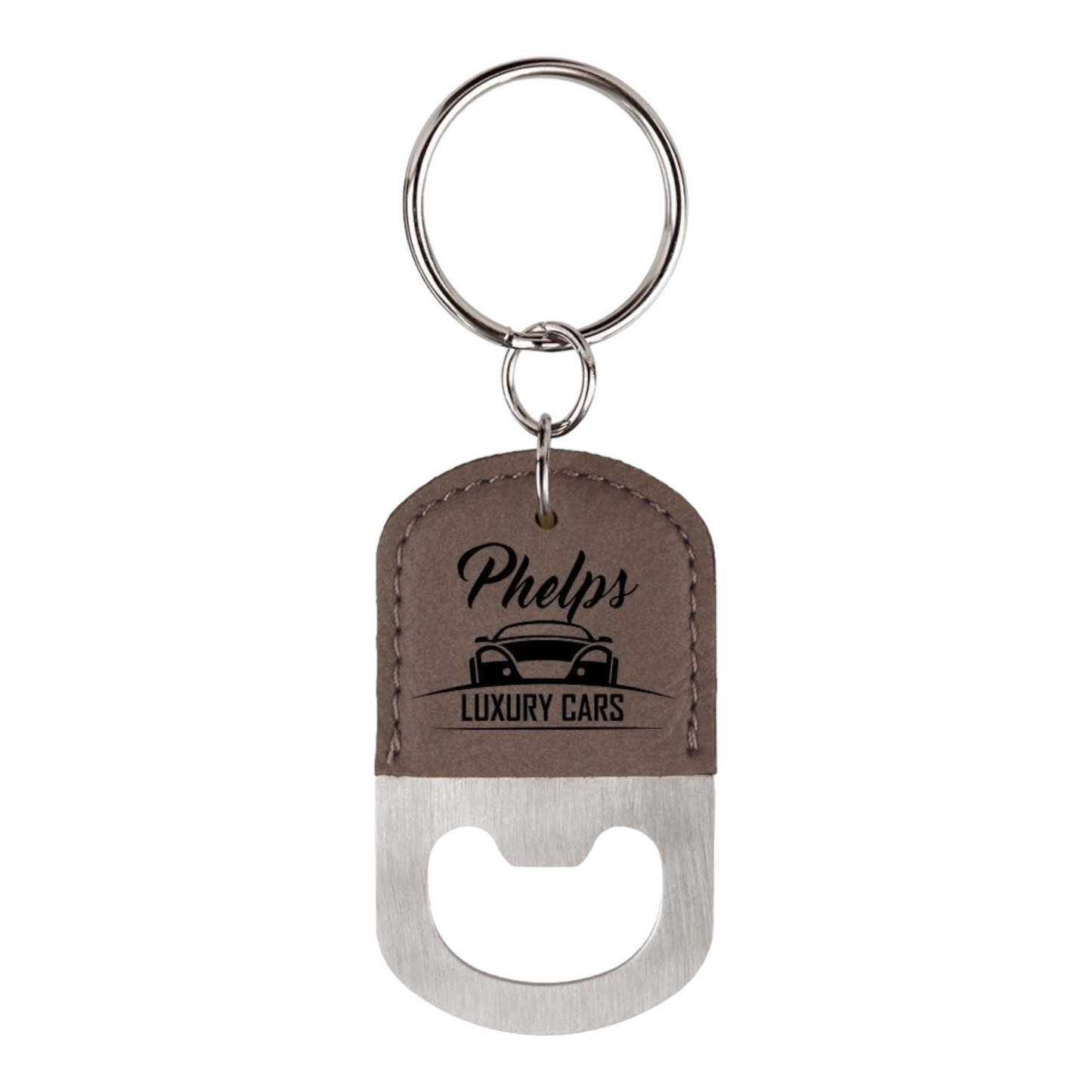 Your Logo on Stainless Oval Leatherette Bottle Opener Keychain