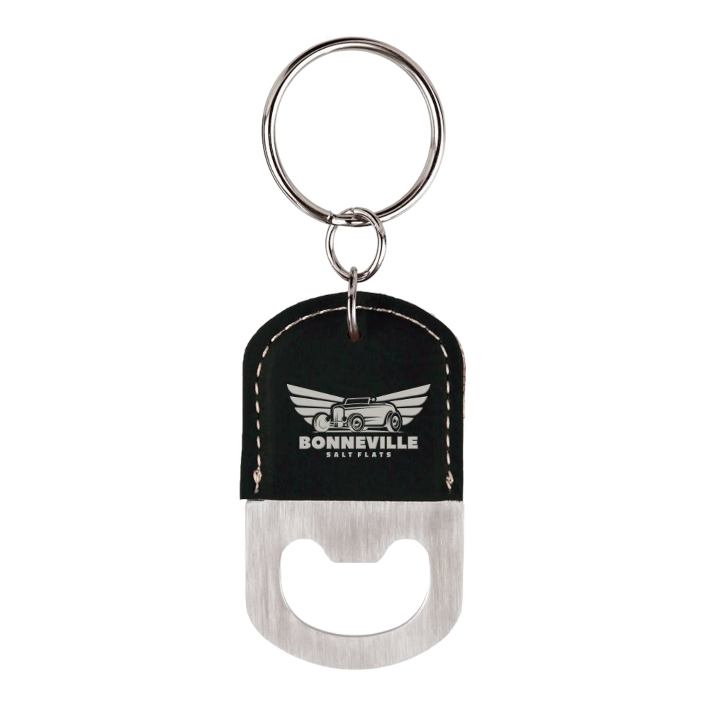Your Logo on Stainless Oval Leatherette Bottle Opener Keychain
