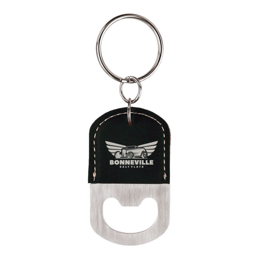 Your Logo on Stainless Oval Leatherette Bottle Opener Keychain