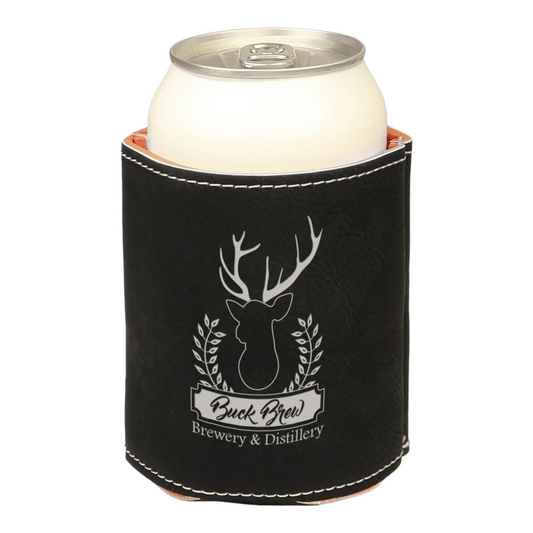 Your Logo on 12oz Can Cooler Leatherette Beverage Holder
