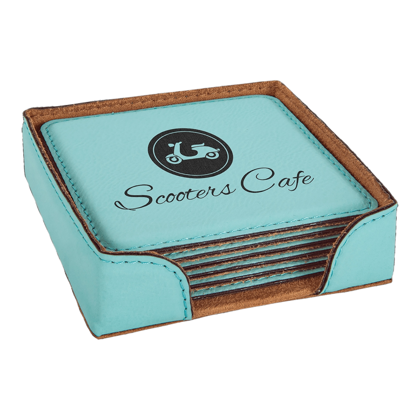 Your Logo on Square Leatherette 6 Coaster Set with Holder