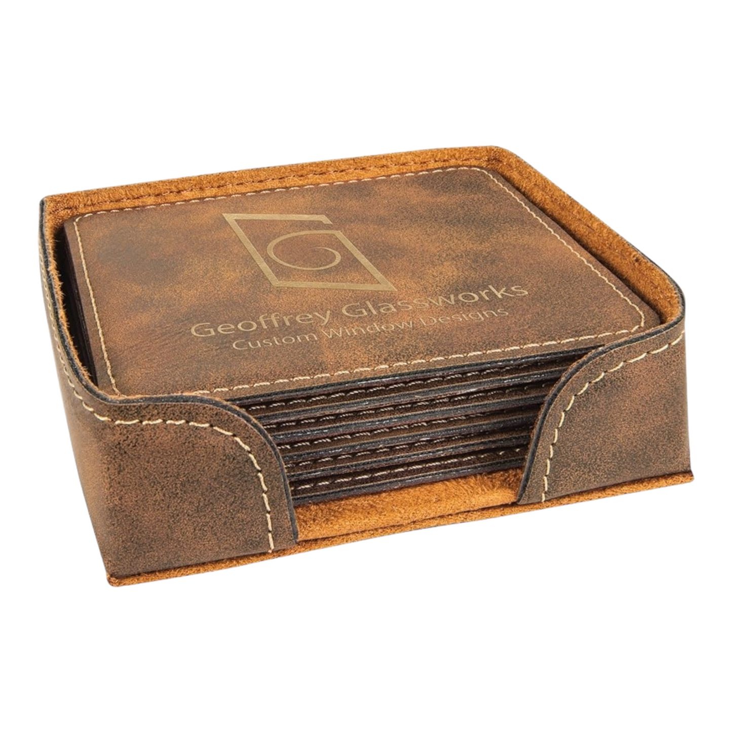 Your Logo on Square Leatherette 6 Coaster Set with Holder