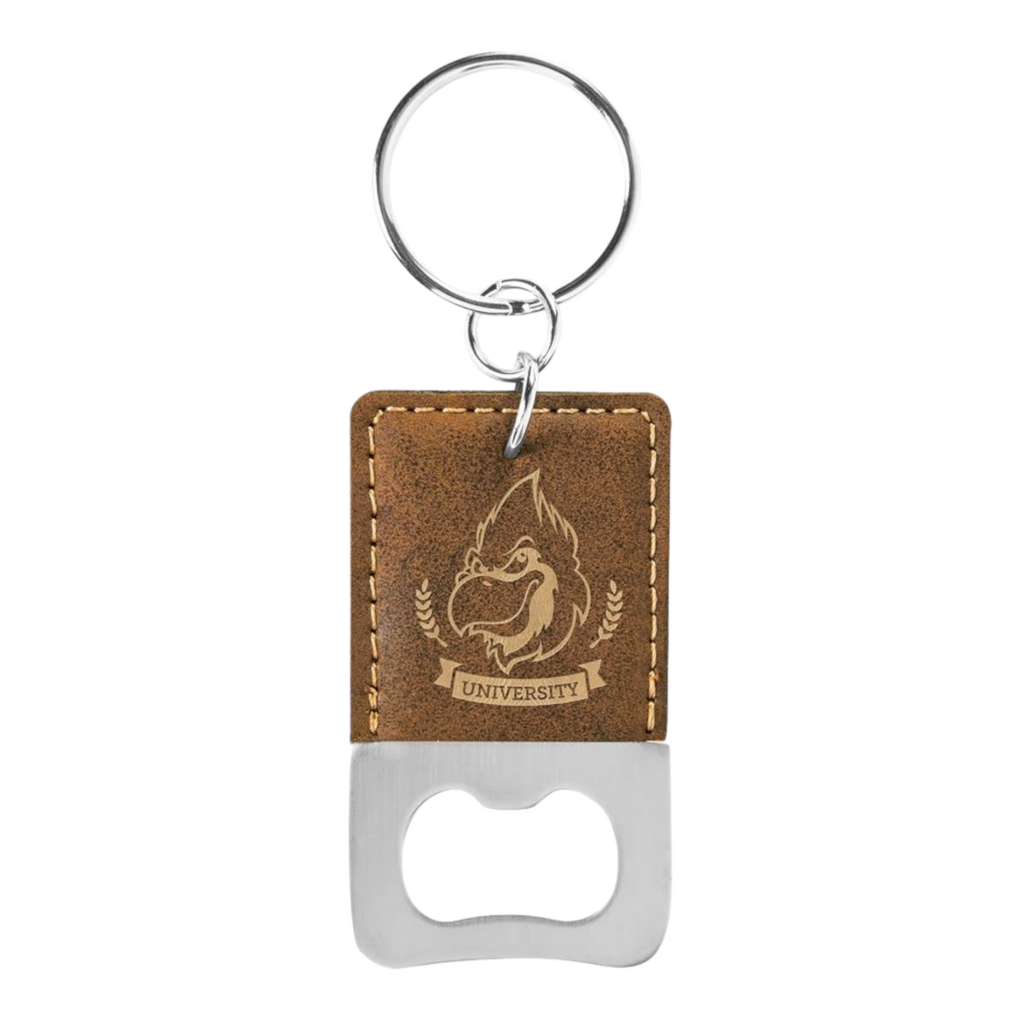 Your Logo on Stainless Rectangle Leatherette Bottle Opener Keychain