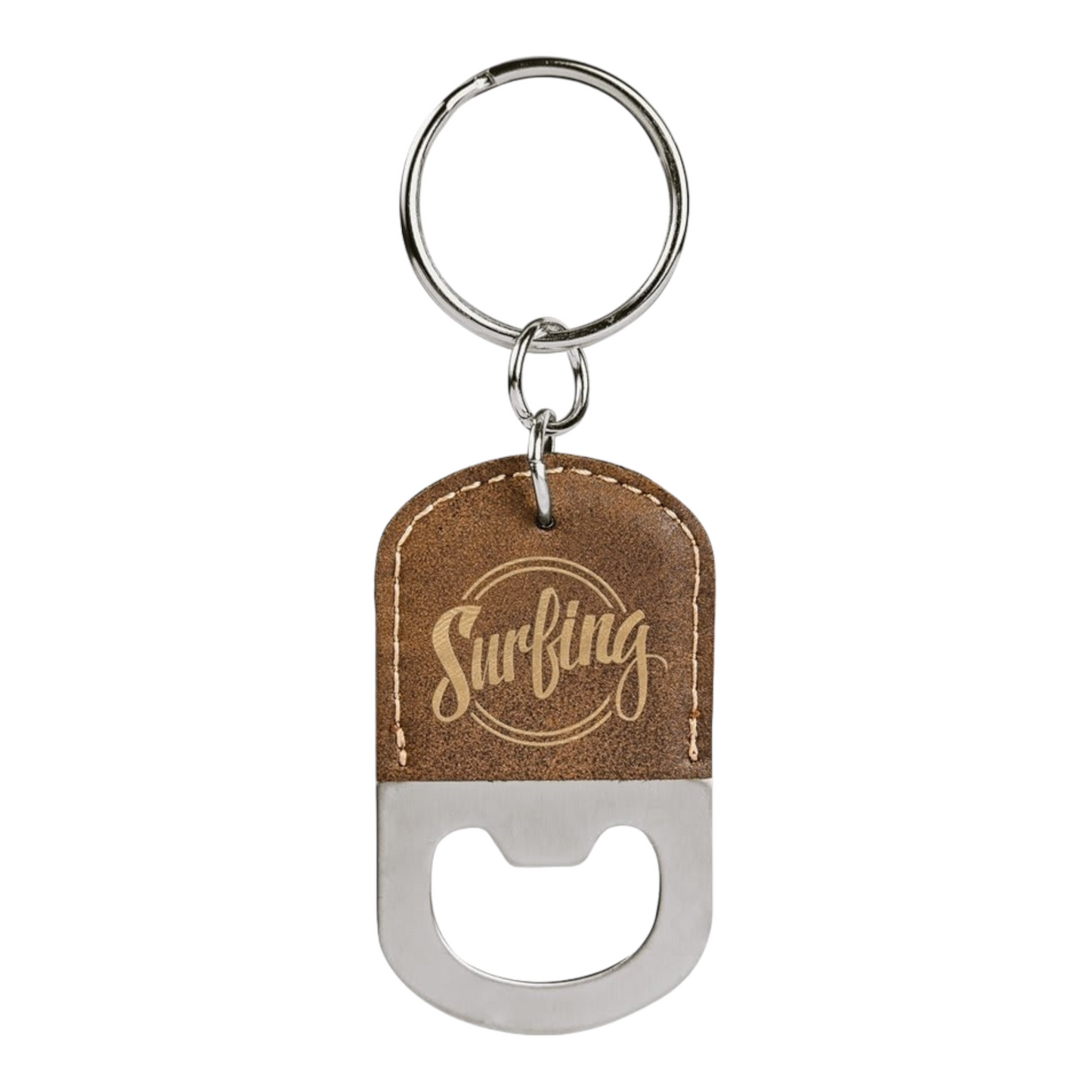 Your Logo on Stainless Oval Leatherette Bottle Opener Keychain