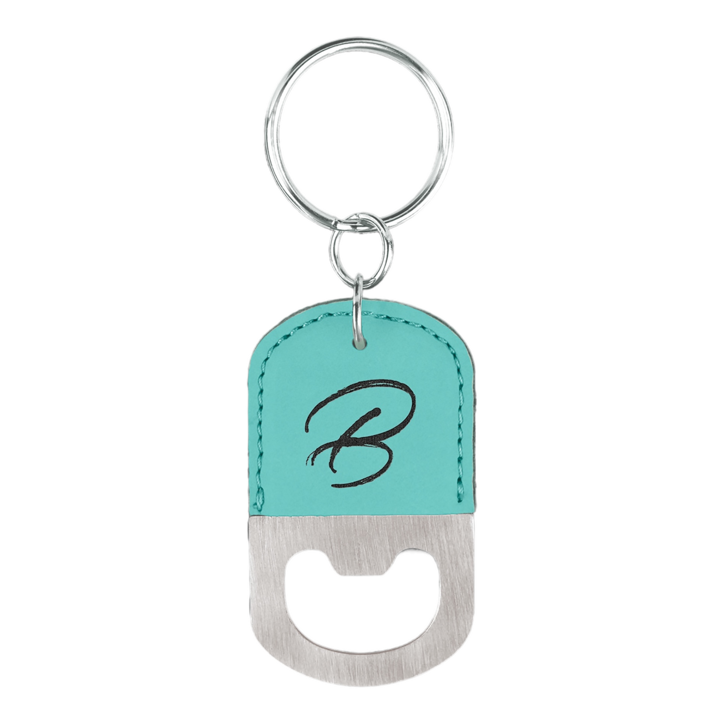 Your Logo on Stainless Oval Leatherette Bottle Opener Keychain