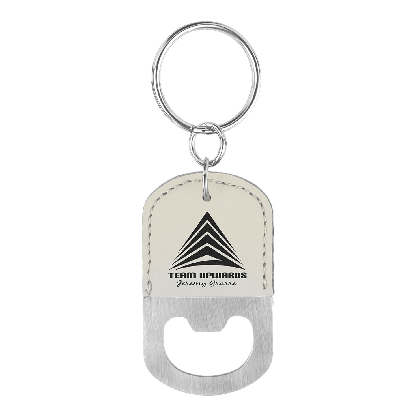 Your Logo on Stainless Oval Leatherette Bottle Opener Keychain
