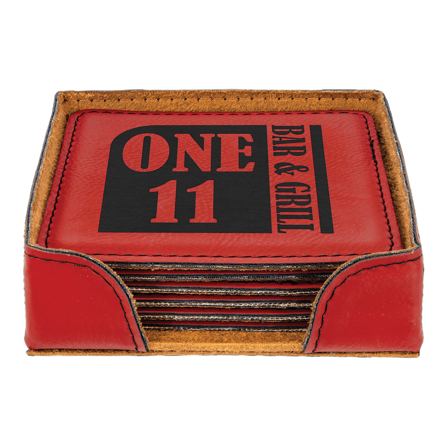 Your Logo on Square Leatherette 6 Coaster Set with Holder