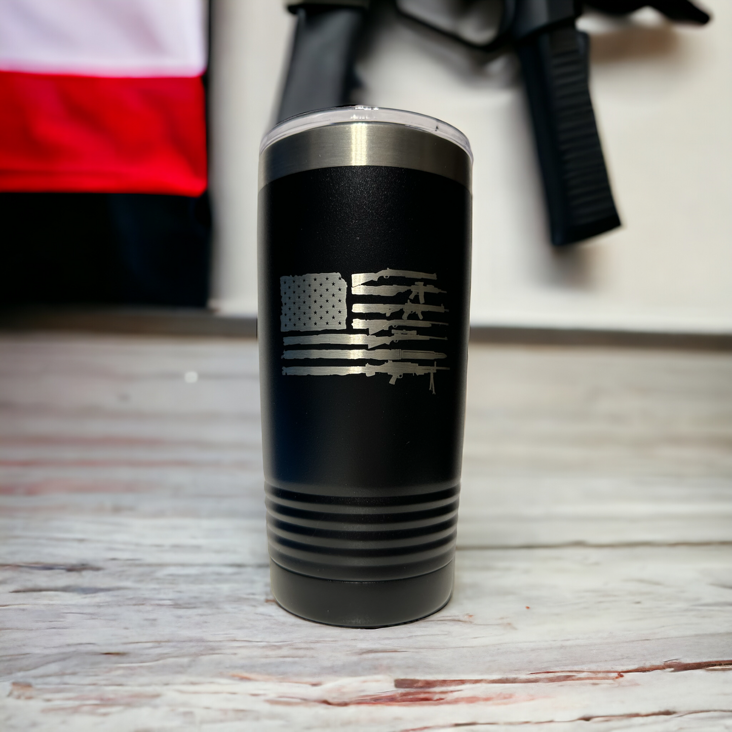 American Flag Guns 20oz Insulated Tumbler with Clear Slider Lid