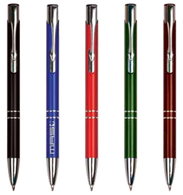 Anodized Aluminum Metal Click Top Gloss Ballpoint Pen Black Ink with Your Logo, Branding, or Contact Info