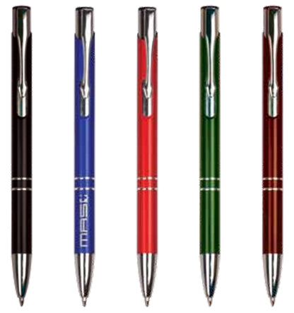 Anodized Aluminum Metal Click Top Gloss Ballpoint Pen Black Ink with Your Logo, Branding, or Contact Info