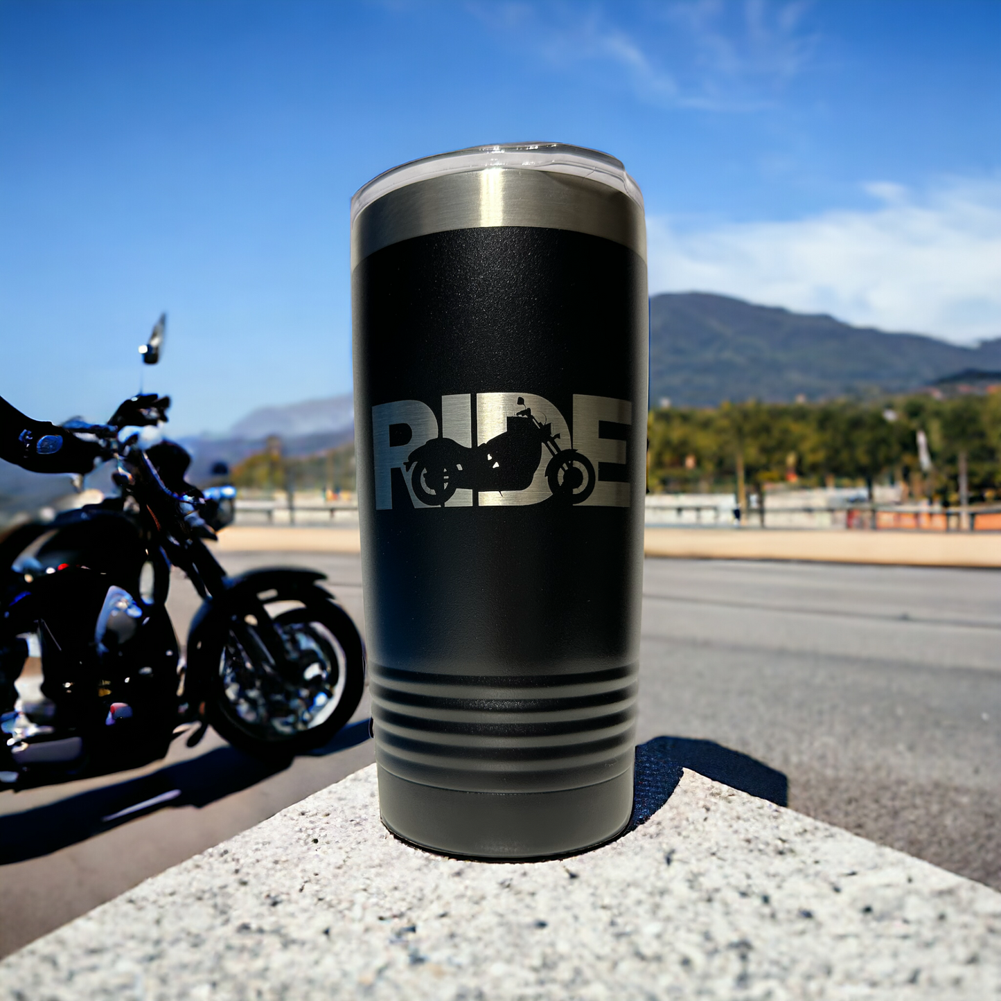 RIDE Cruiser Motorcycle 20oz Insulated Tumbler with Clear Slider Lid