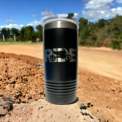 RIDE Dirt Bike Offroad Motorcycle 20oz Insulated Tumbler with Clear Slider Lid